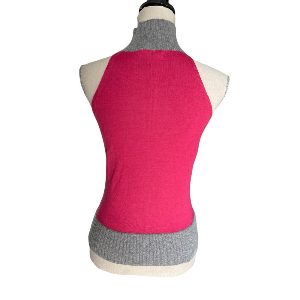 Oscar Leopold Pink/Grey Wool Blend Mock Neck Sleeveless Keyhole Knit Top (M) - Picture 8 of 11